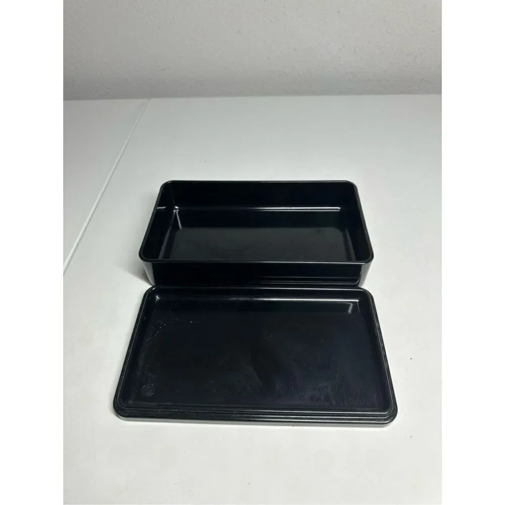 Vintage Black Tin Box Solid Plastic 7,75” x4,5” Made in USA